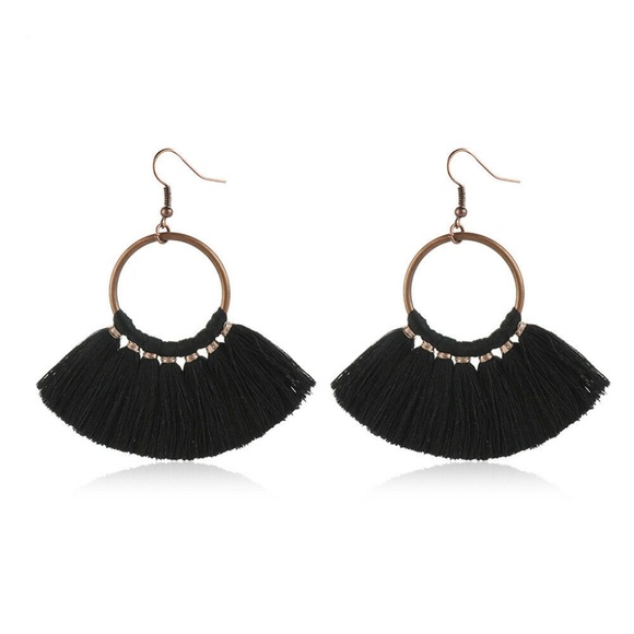 Circle Tassel Fringe Earrings - Picture 2 of 3